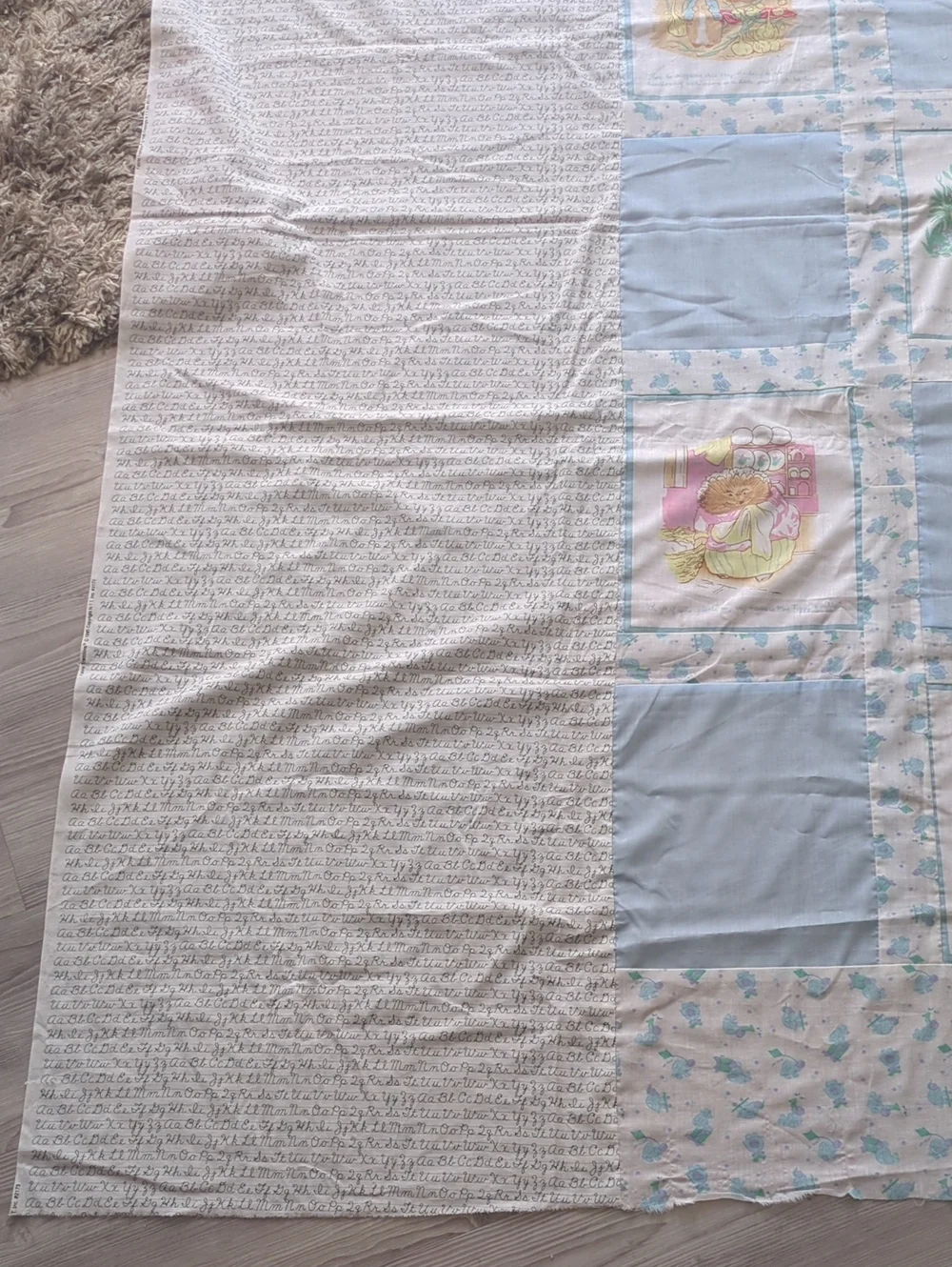 Handmade Peter Rabbit Beatrix Potter Quilt Top 77.5x87 Unfinished Cotton